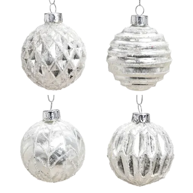 Weihnachtskugel aus Glas Weiß Silber Glitter 6 cm 12er Set