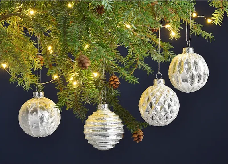 Weihnachtskugel aus Glas Weiß Silber Glitter 6 cm 12er Set