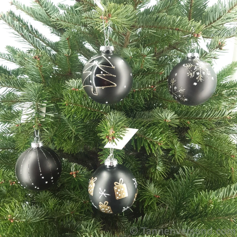 Weihnachtskugel aus Glas Schwarz Gold Motiv 8 cm 12er Set