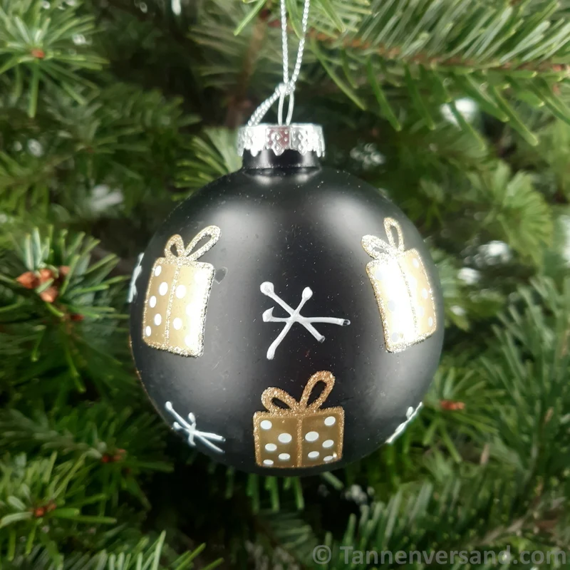 Weihnachtskugel aus Glas Schwarz Gold Motiv 8 cm 12er Set