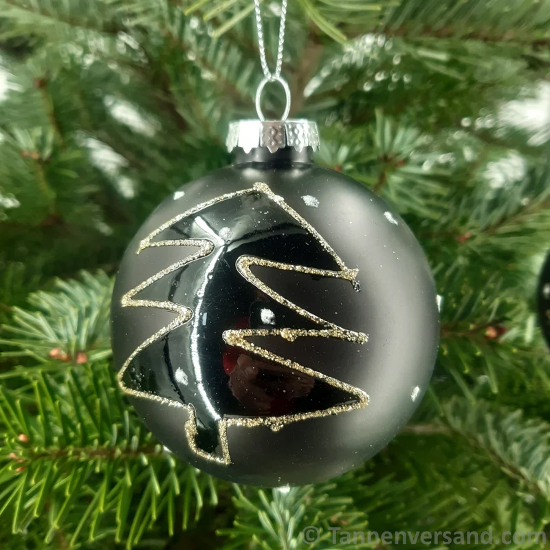 Weihnachtskugel aus Glas Schwarz Gold Motiv 8 cm 12er Set