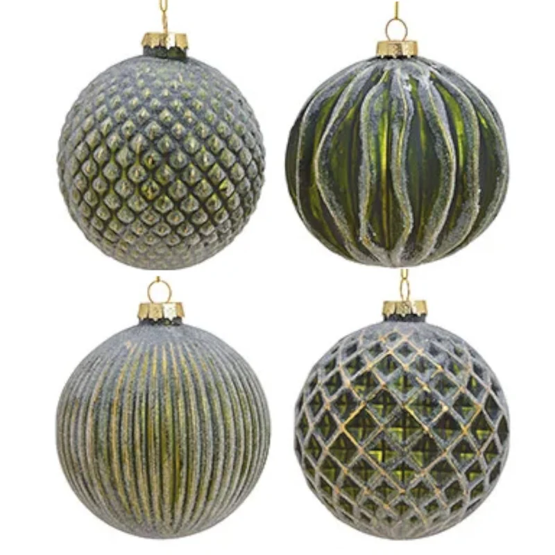 Weihnachtskugel aus Glas Grün Gold 10 cm 8er Set