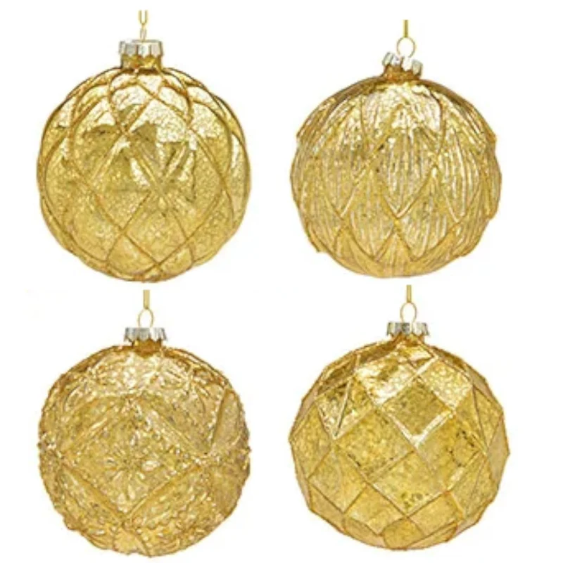Weihnachtskugel aus Glas Gold 3D-Muster 10 cm 8er Set
