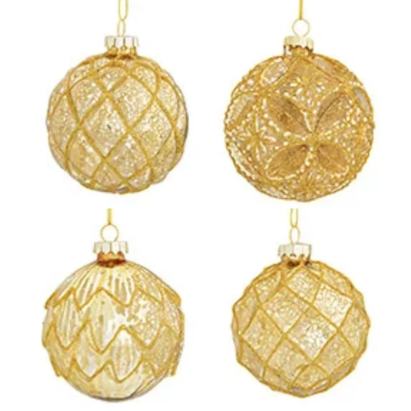 Weihnachtskugel aus Glas Gold 3D-Muster 8 cm 12er Set