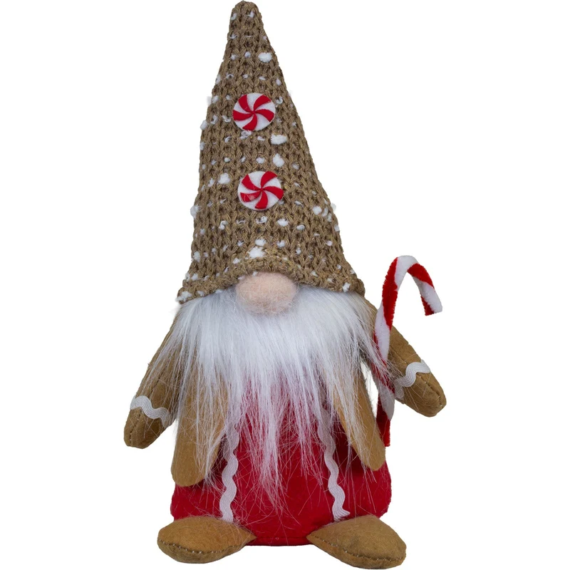 Weihnachtswichtel 25 cm Lebkuchen-Design sitzend 2 Stück süße Lebkuchen-Gnome mit Zuckerstangen, Bonbons & langem Plüschbart