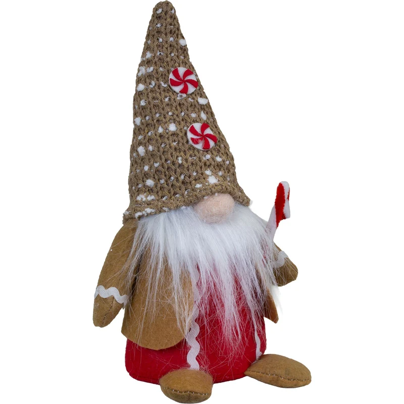 Weihnachtswichtel 25 cm Lebkuchen-Design sitzend 2 Stück süße Lebkuchen-Gnome mit Zuckerstangen, Bonbons & langem Plüschbart