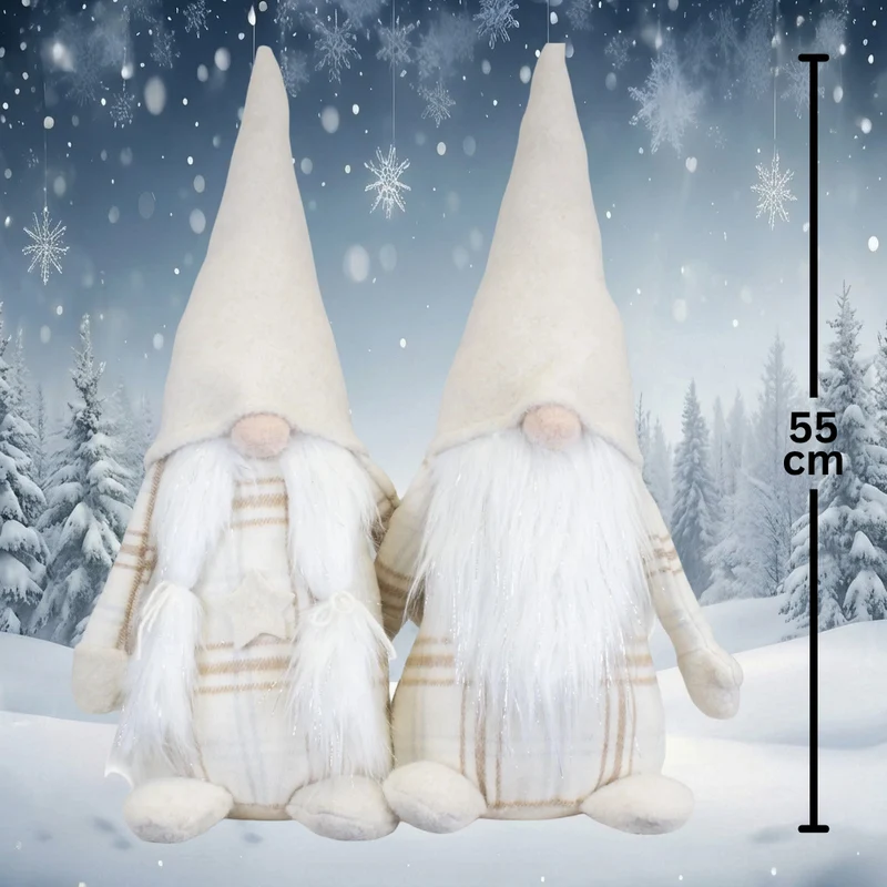 Weihnachtswichtel sitzend 55 cm – 2 Designs mit langen Zipfelmützen, flauschigem Bart & großen Füßen