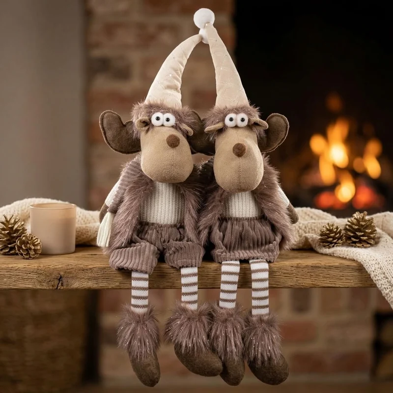Elch Kantenhocker 41cm(62cm) 2 Designs – Kuschelige Weihnachtsfigur mit langer Mütze