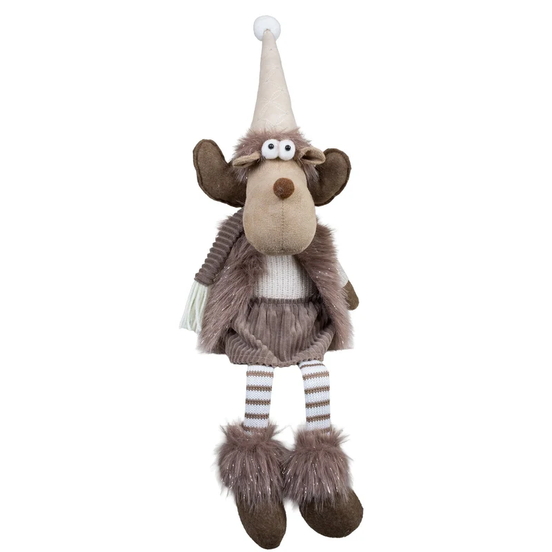 Elch Kantenhocker 41cm(62cm) 2 Designs – Kuschelige Weihnachtsfigur mit langer Mütze