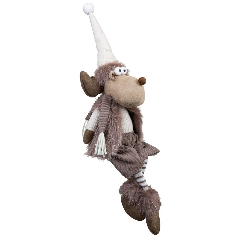 Elch Kantenhocker 41cm(62cm) 2 Designs – Kuschelige Weihnachtsfigur mit langer Mütze