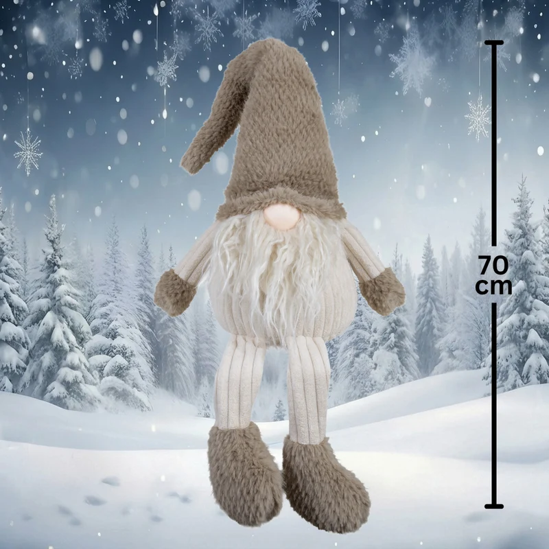 Weihnachtswichtel Kantenhocker 50cm(70cm) 2er Set– 2 Stück Flauschige Gnome mit langem Bart, Zipfelmütze & großen Fellfüßen