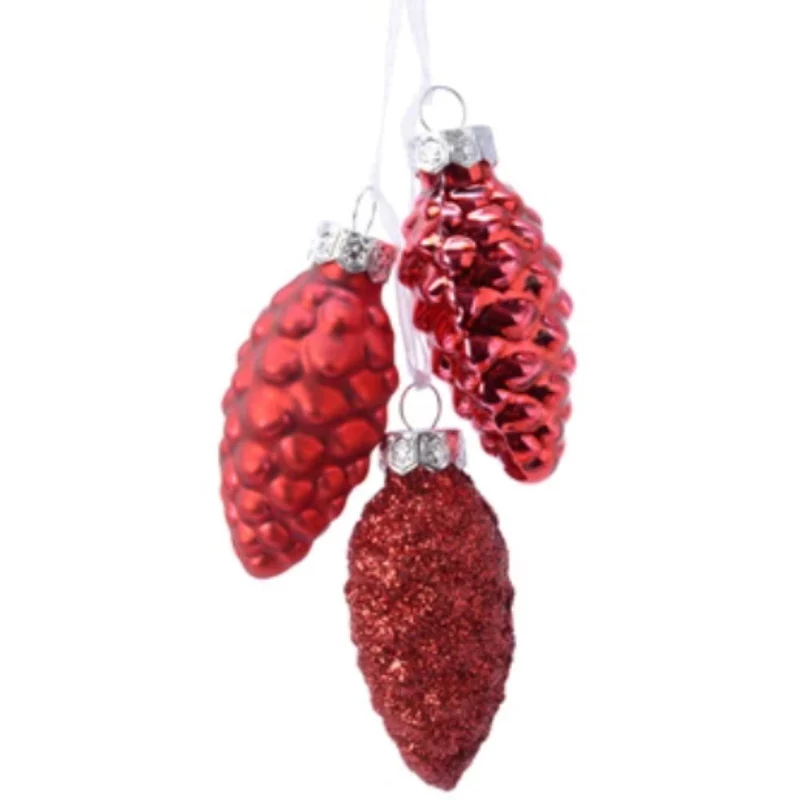 Anhänger Zapfen aus Glas Glanz Rot 6 x 2,5 cm 3er Set