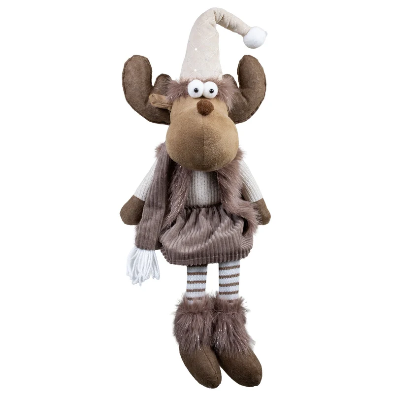 Weihnachtselch Kantenhocker 36cm(79cm) 2 Designs – mit riesigem Geweih, langer Zipfelmütze & gestreiften Beinen