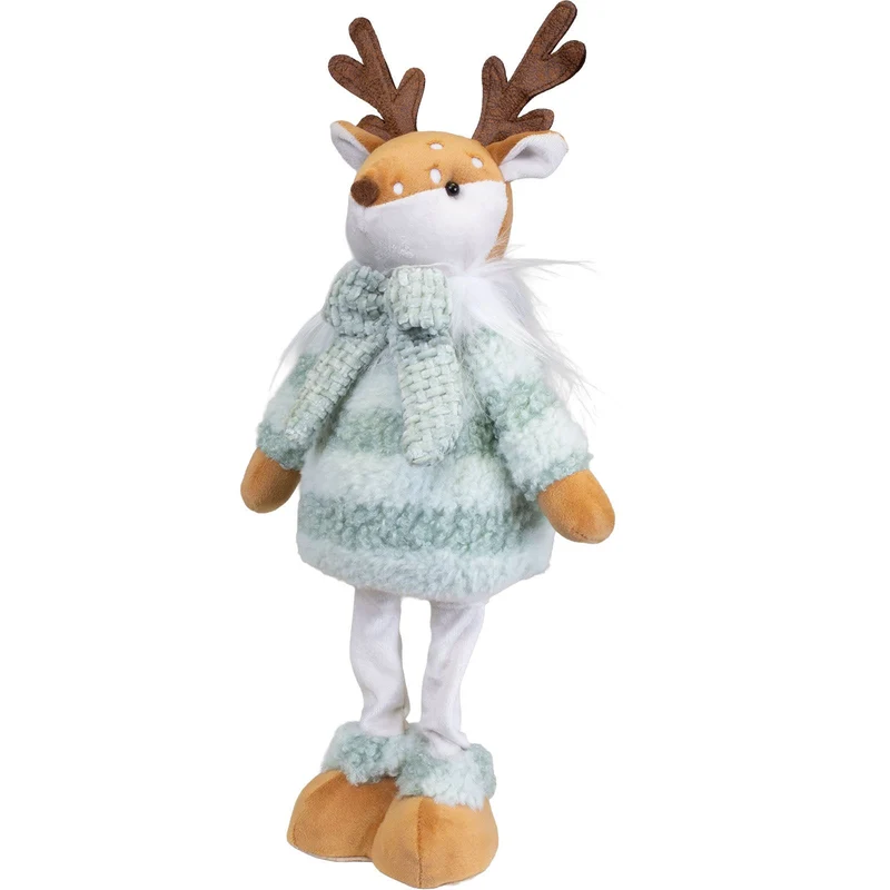 Weihnachtselch stehend 34 cm 2 Stück – 2er Set mit gleichen Winterelchen in Mintgrün, Schal & großen Plüschfüßen