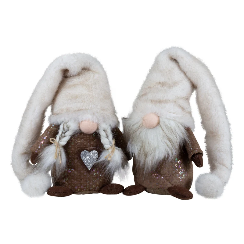 Weihnachtswichtel sitzend 23 cm – 2 Designs in Braun mit flauschiger Zipfelmütze, Plüschbart & Glitzerdetails
