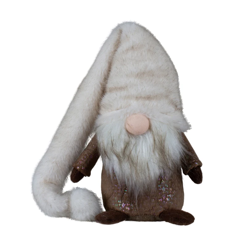 Weihnachtswichtel sitzend 23 cm – 2 Designs in Braun mit flauschiger Zipfelmütze, Plüschbart & Glitzerdetails