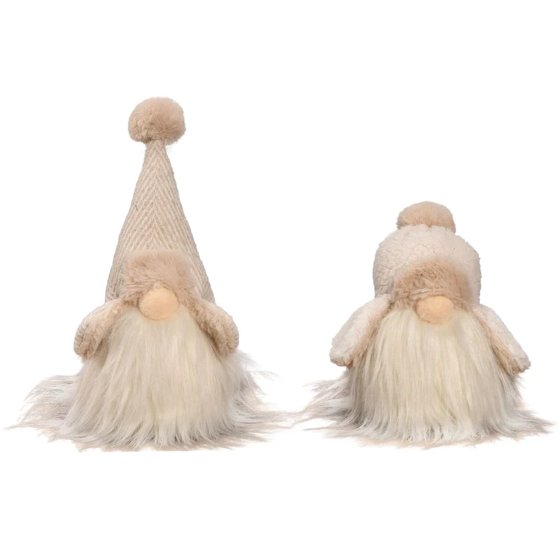 Weihnachtswichtel sitzend 18cm/28cm – 2 Designs in Creme mit Strickmütze, Fliegermütze & langem Plüschbart