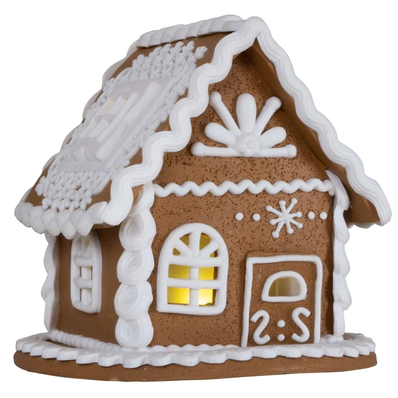 Lebkuchenhaus mit warmweißem LED-Licht und Timer - Größe 13cm Farbe braun
