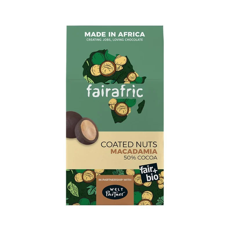 Karamellisierte Macadamia in 50% Zartbitterschokolade