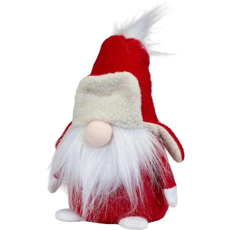 Weihnachtswichtel sitzend 18 cm – Roter Wintergnom mit Fliegermütze und langem Plüschbart