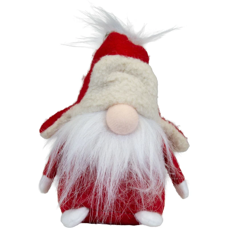 Weihnachtswichtel sitzend 14 cm – Roter Wintergnom mit flauschiger Fliegermütze und langem Plüschbart