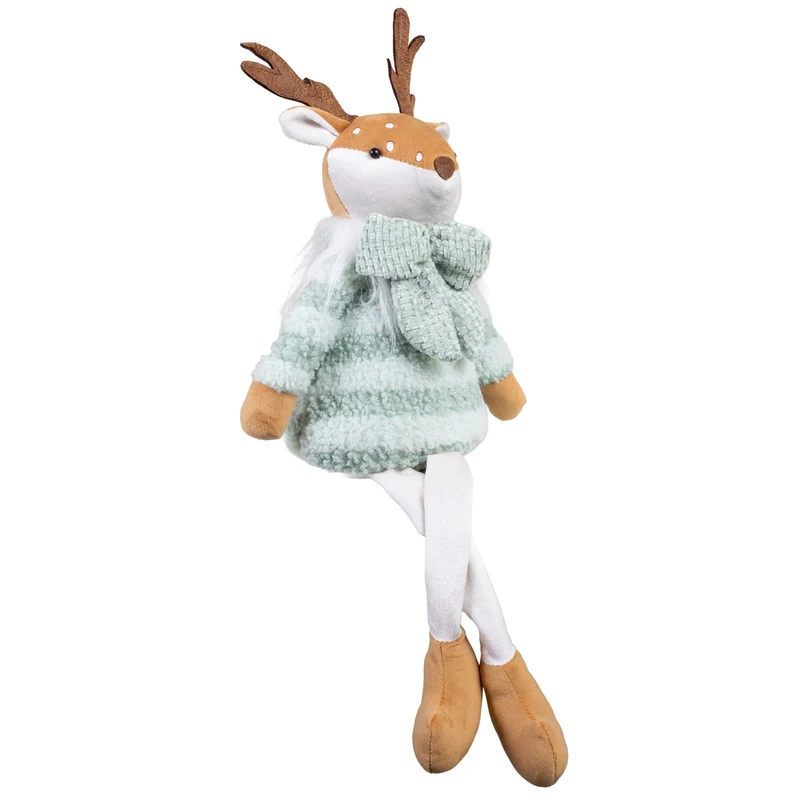 Weihnachtselch Kantenhocker 50 cm – 2er Set mit gleichen Winterelchen in Mintgrün, Schal & langen Beinen