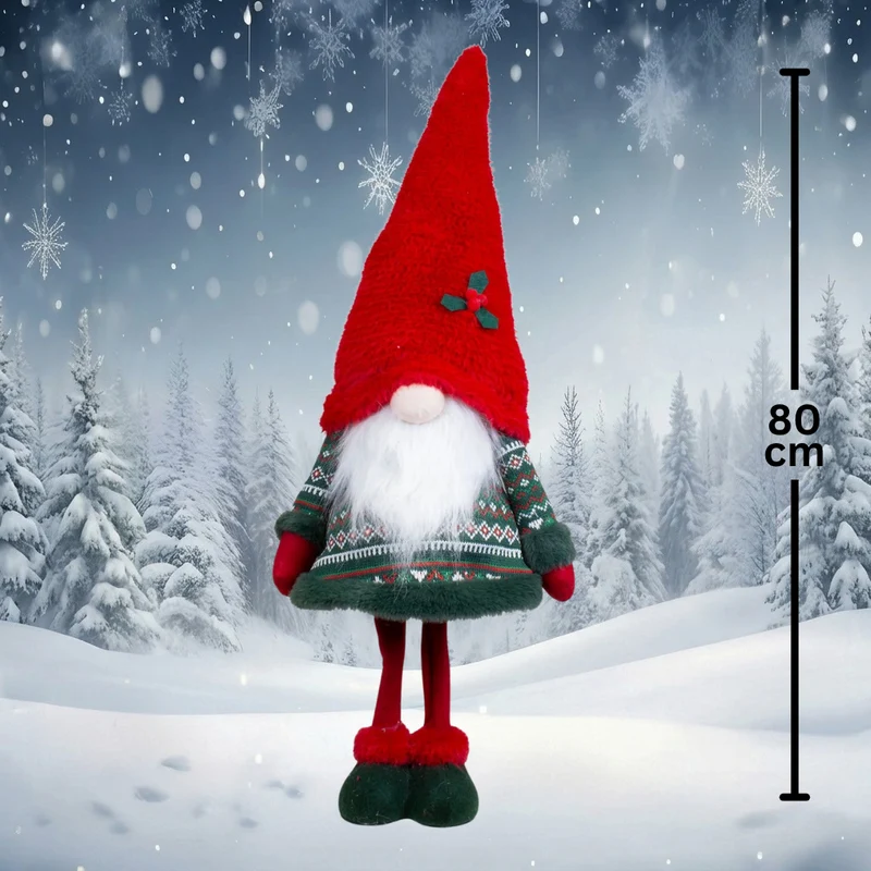 Wackelwichtel 80 cm – Wackelgnom in Rot-Grün | Weihnachtsdekoration