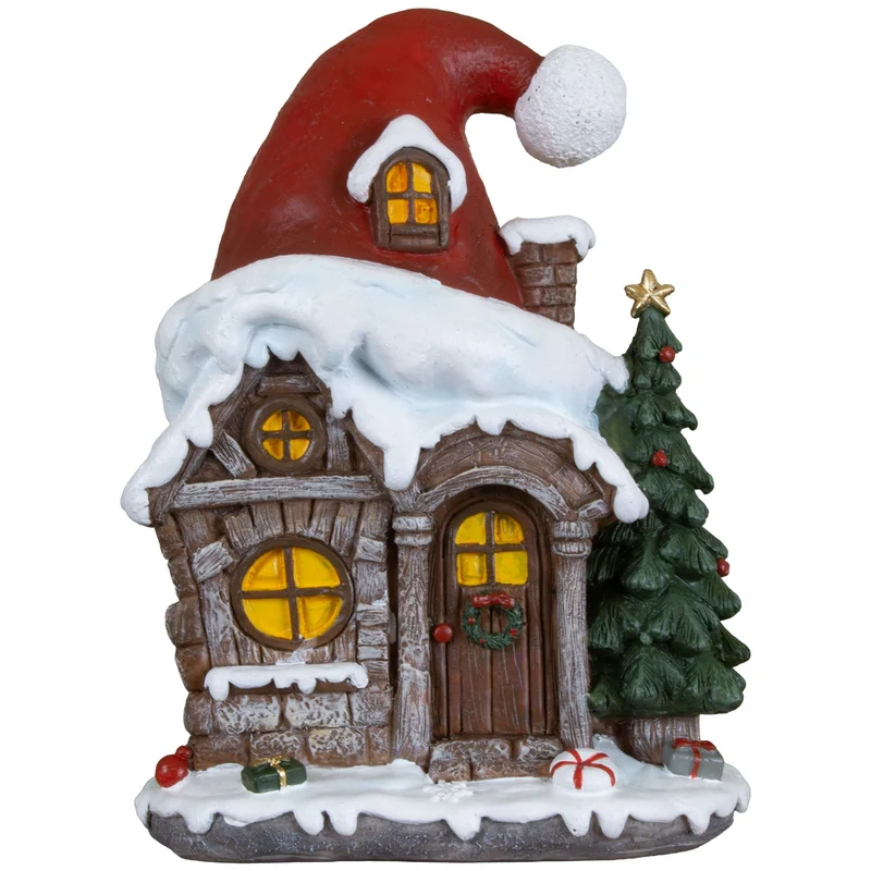 Lebkuchenhaus 19 cm – Märchenhaftes Dekohaus mit Weihnachtsmütze | Weihnachtsdekoration