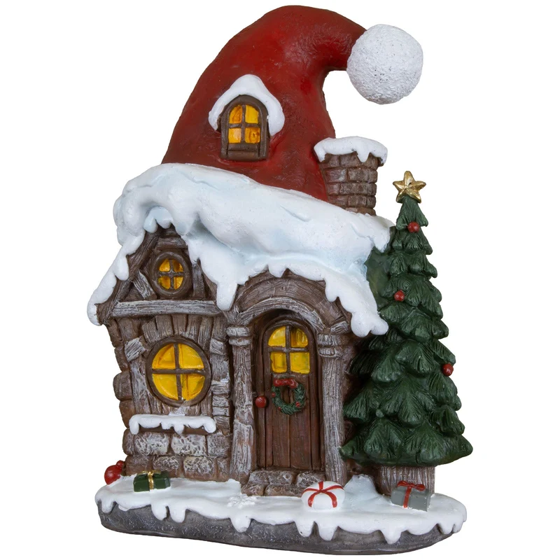 Lebkuchenhaus 19 cm – Märchenhaftes Dekohaus mit Weihnachtsmütze | Weihnachtsdekoration