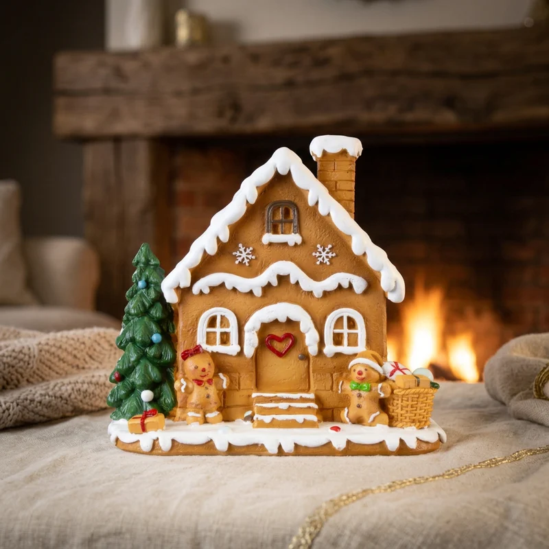 Lebkuchenhaus 14 cm – Handgefertigtes Dekohaus mit Lebkuchenfiguren | Weihnachtsdekoration