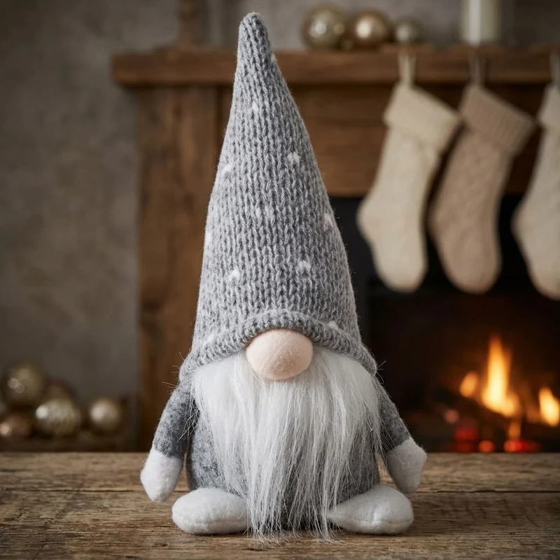 Gnom sitzend 16 cm – Kuscheliger Weihnachtswichtel mit Strickmütze, langem Bart & weißen Füßen