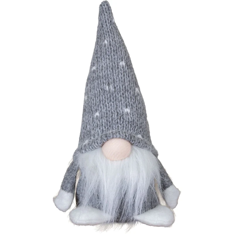 Gnom sitzend 16 cm – Kuscheliger Weihnachtswichtel mit Strickmütze, langem Bart & weißen Füßen