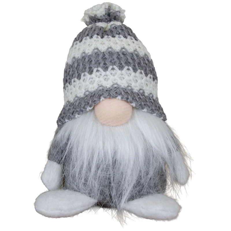 Gnom 12cm sitzend 2 Stück – Weihnachtswichtel mit Strickmütze & langem Bart, 2 Designs
