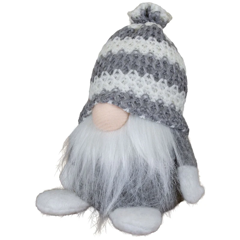 Gnom 12cm sitzend 2 Stück – Weihnachtswichtel mit Strickmütze & langem Bart, 2 Designs