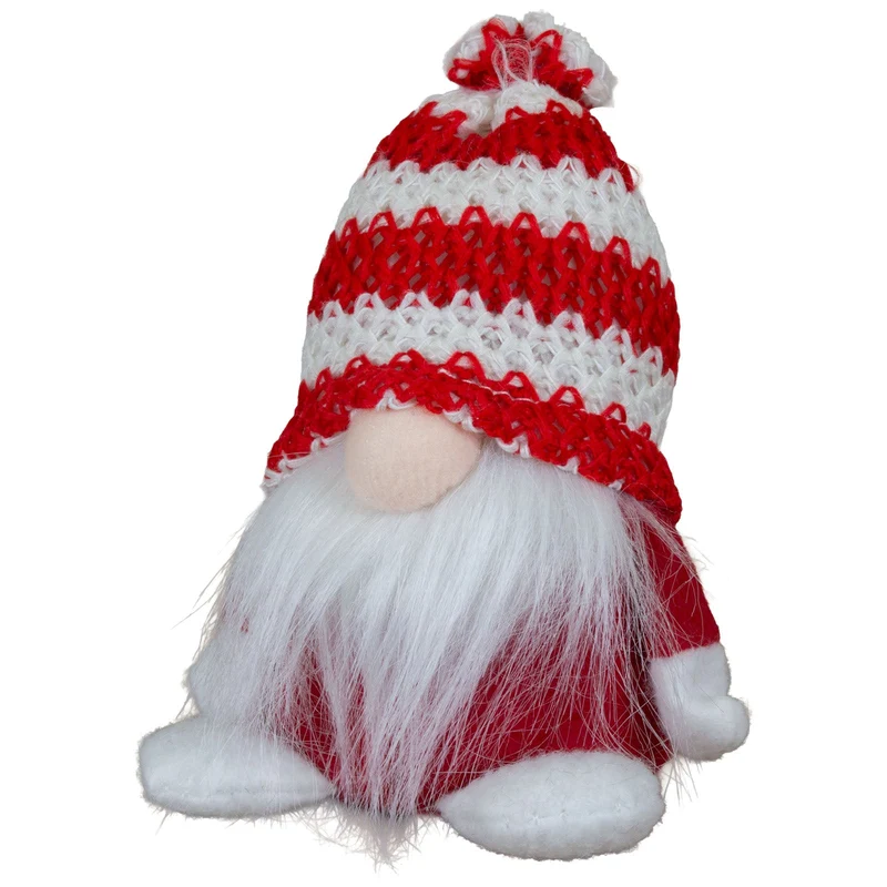 Gnom 12cm sitzend 2 Stück – Weihnachtswichtel mit Strickmütze & langem Bart, 2 Designs