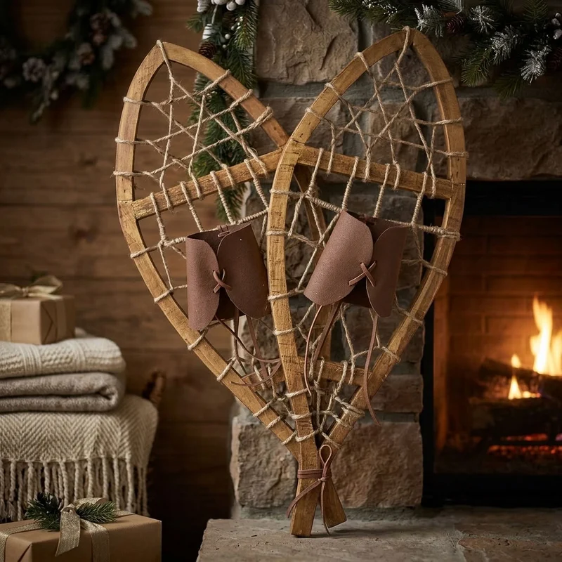 Deko-Schneeschuhe 106 cm – Rustikales Holz-Duo im Hüttenstil für Winter & Weihnachten