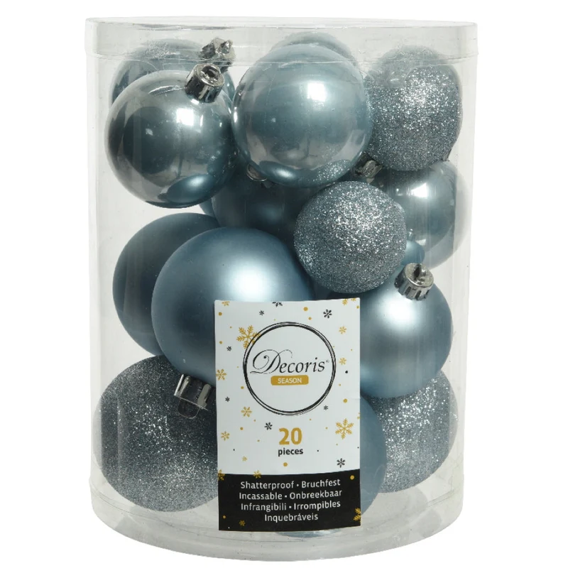 Weihnachtskugel Bruchfest Nebelblau 4-6 cm Glanz Matt Glitter Mix