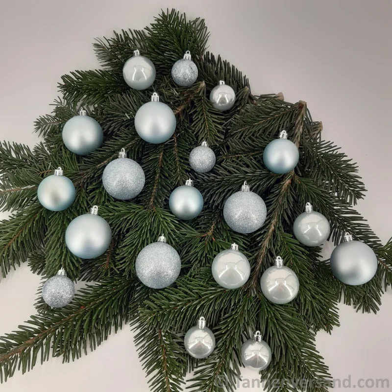 Weihnachtskugel Bruchfest Nebelblau 4-6 cm Glanz Matt Glitter Mix