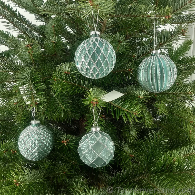 Weihnachtskugel aus Glas Türkis Silber 8 cm 12er Set