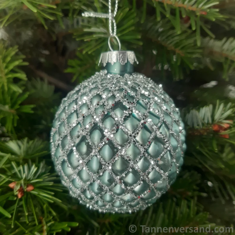 Weihnachtskugel aus Glas Türkis Silber 8 cm 12er Set
