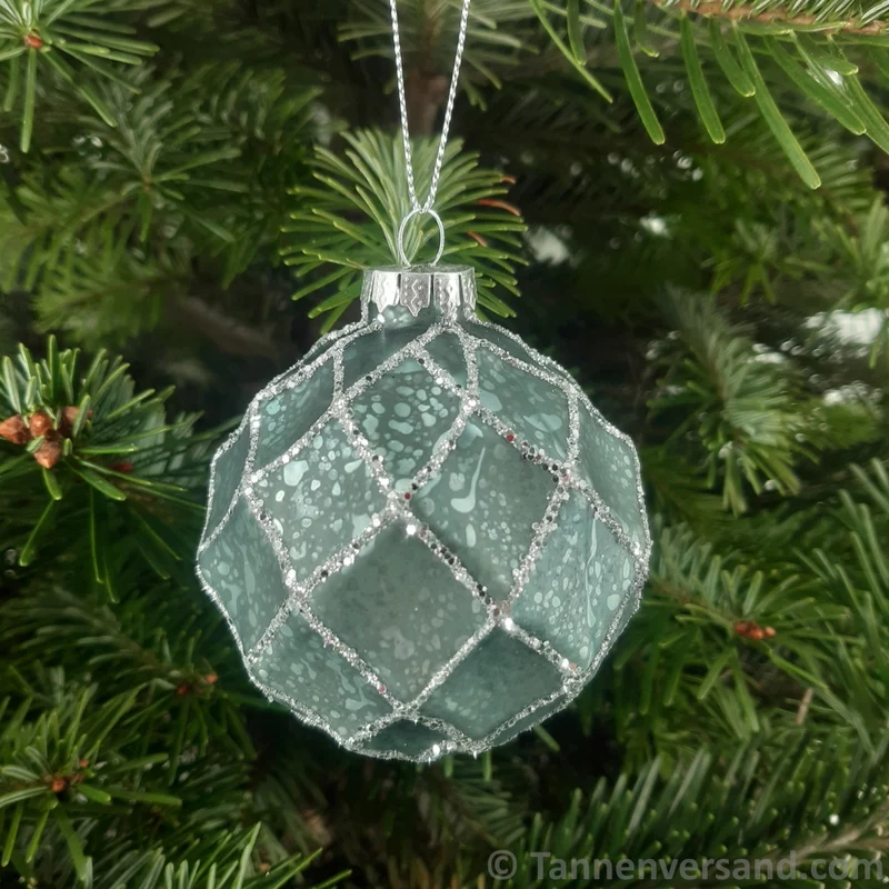 Weihnachtskugel aus Glas Türkis Silber 8 cm 12er Set