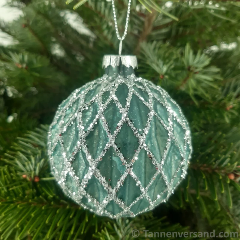 Weihnachtskugel aus Glas Türkis Silber 8 cm 12er Set