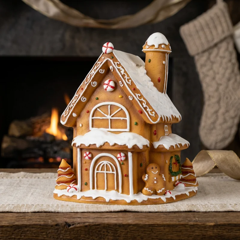 Lebkuchenhaus 18 cm – Handgefertigtes Dekohaus mit Lebkuchenmann und Zuckerglasur | Weihnachtsdekoration