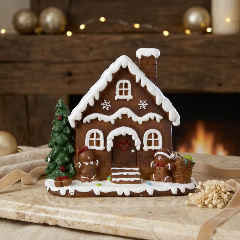 Lebkuchenhaus 14 cm – Handgefertigtes Dekohaus mit Lebkuchenfiguren | Weihnachtsdekoration