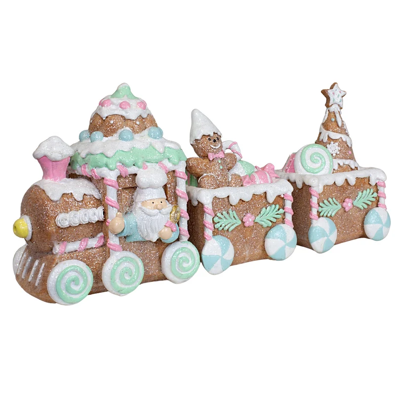 Lebkuchenzug mit 2 Wagen 38cm braun-rosa-mintgrün