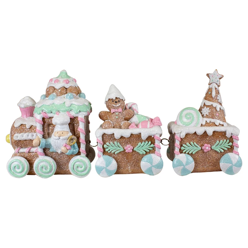 Lebkuchenzug mit 2 Wagen 38cm braun-rosa-mintgrün