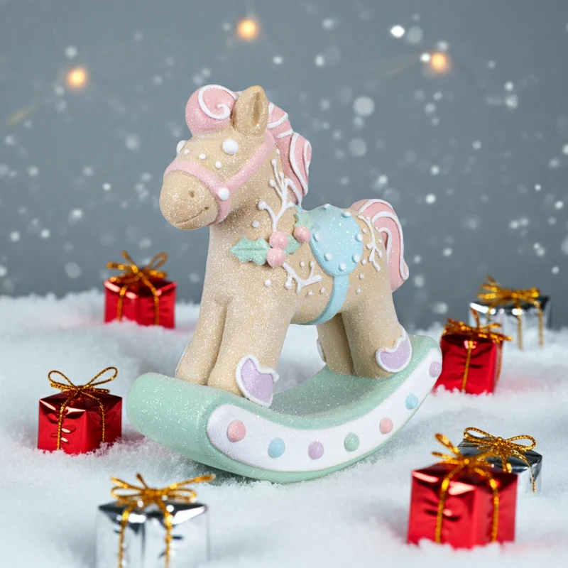 Tischdeko Schaukelpferd Lebkuchen Größe 22cm Dekofigur braun-pink-blau