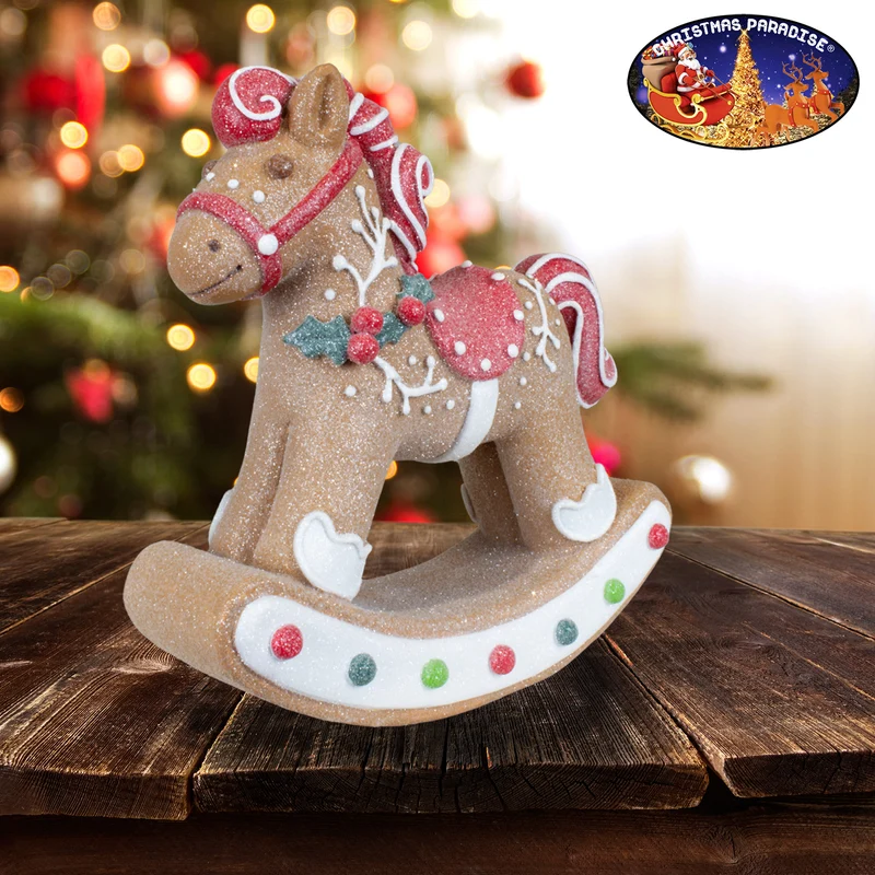 Tischdeko Schaukelpferd Lebkuchen Größe 22cm Dekofigur braun-rot