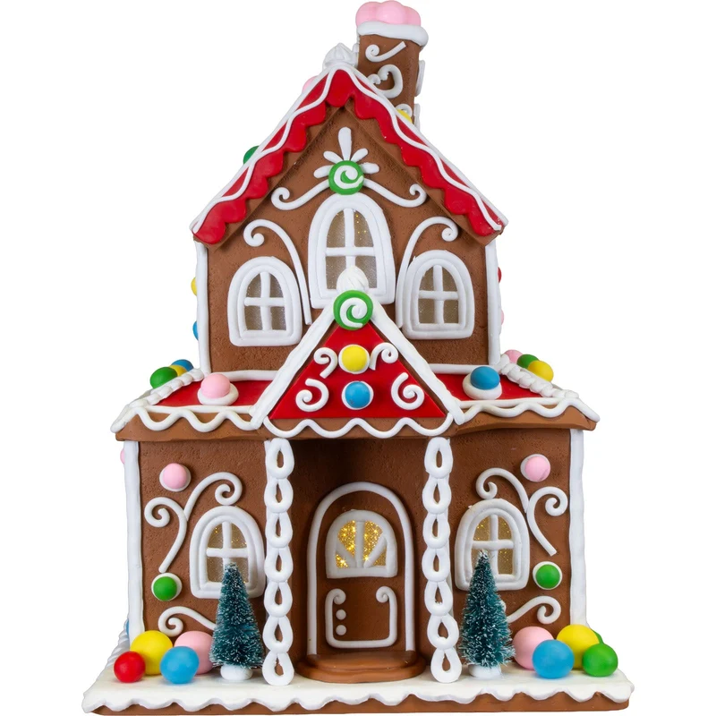 Buntes LED Lebkuchenhaus mit liebevollen Weihnachtsverzierungen 34cm