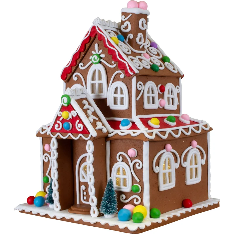 Buntes LED Lebkuchenhaus mit liebevollen Weihnachtsverzierungen 34cm